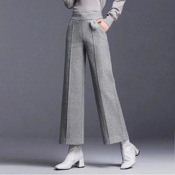 Oversize 4Xl Formal Pinstripe Παντελόνι Φαρδύ πόδι Ψηλή μέση Εργασία Pantalones Φθινοπωρινό Loose Blend Μάλλινο Παντελόνι Γυναικείο
