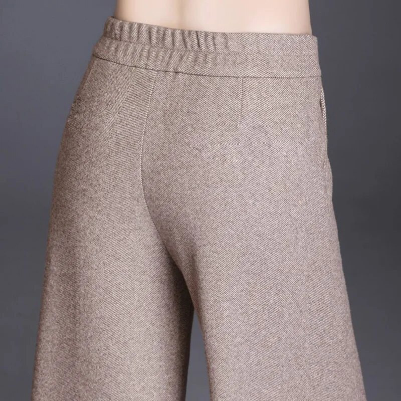 Negabaritinis 4Xl Formalios spygliuotes plačios kelnės aukštu juosmeniu iki kulkšnies darbo kelnaitės rudeninės laisvos vilnonės kelnės moterims