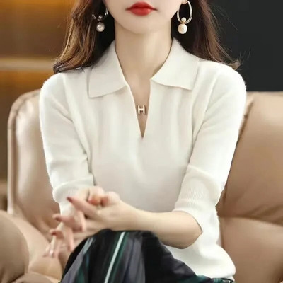 2023. gada jauni sieviešu trikotāžas džemperi rudens ziemas silts apģērbs modes ikdienas džemperis ar garām piedurknēm džemperis ar V veida kakla izgriezumu, brīvi džemperi