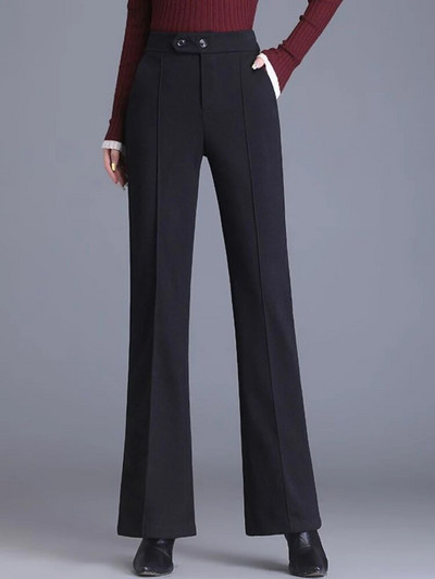 Sieviešu siļķu kaula vilnas auduma platas bikses, 2023. gada rudens un ziemas bikses ar augstu vidukli