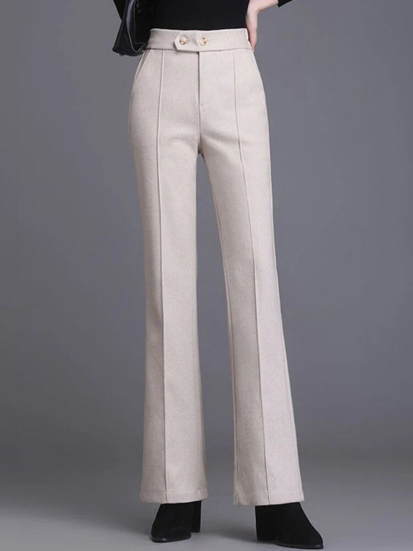 Sieviešu siļķu kaula vilnas auduma platas bikses, 2023. gada rudens un ziemas bikses ar augstu vidukli