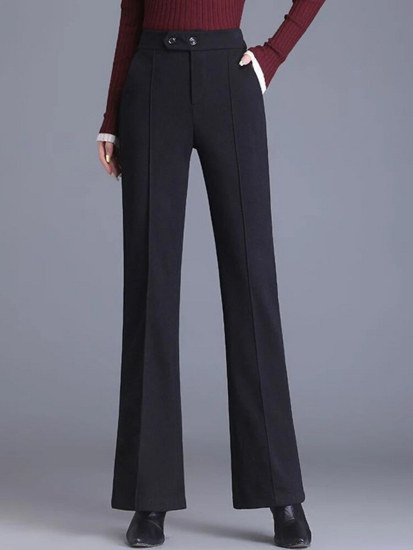 Sieviešu siļķu kaula vilnas auduma platas bikses, 2023. gada rudens un ziemas bikses ar augstu vidukli