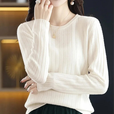 Sieviešu džemperi pavasara rudens trikotāžas džemperi ar O veida izgriezumu, krekls ar brīvu apakšu Kašmira modes džemperis vienkrāsains rozā džemperis