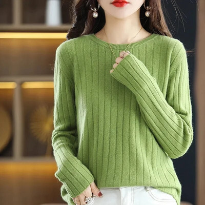 Sieviešu džemperi pavasara rudens trikotāžas džemperi ar O veida izgriezumu, krekls ar brīvu apakšu Kašmira modes džemperis vienkrāsains rozā džemperis