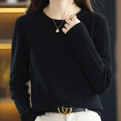 Sieviešu džemperi pavasara rudens trikotāžas džemperi ar O veida izgriezumu, krekls ar brīvu apakšu Kašmira modes džemperis vienkrāsains rozā džemperis