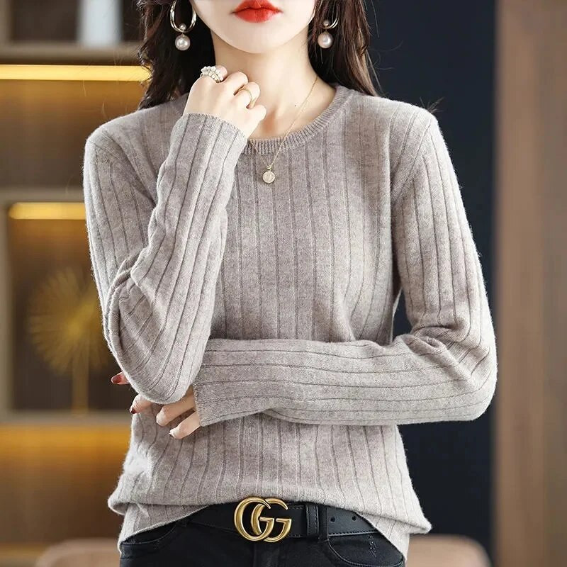 Sieviešu džemperi pavasara rudens trikotāžas džemperi ar O veida izgriezumu, krekls ar brīvu apakšu Kašmira modes džemperis vienkrāsains rozā džemperis