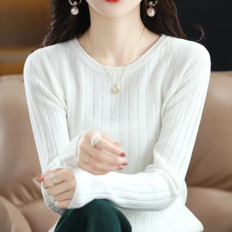 Sieviešu džemperi pavasara rudens trikotāžas džemperi ar O veida izgriezumu, krekls ar brīvu apakšu Kašmira modes džemperis vienkrāsains rozā džemperis