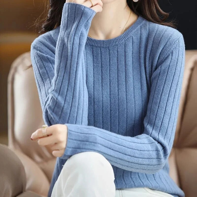 Sieviešu džemperi pavasara rudens trikotāžas džemperi ar O veida izgriezumu, krekls ar brīvu apakšu Kašmira modes džemperis vienkrāsains rozā džemperis