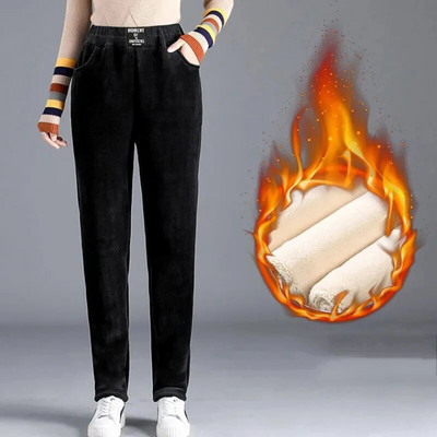 Jaunas ziemas, biezas, siltas, jēra vilnas harēma bikses sievietēm ar augstu vidukli ar flīsa oderi, ikdienas pantalones samta bikses līdz potītēm