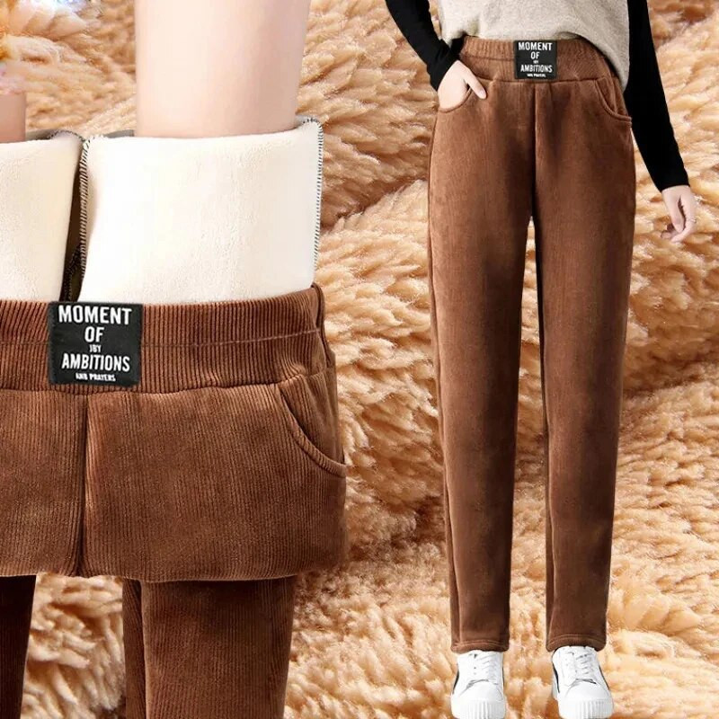 Jaunas ziemas, biezas, siltas, jēra vilnas harēma bikses sievietēm ar augstu vidukli ar flīsa oderi, ikdienas pantalones samta bikses līdz potītēm