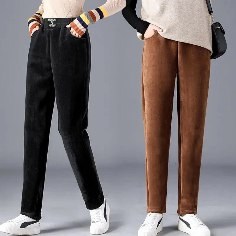 Jaunas ziemas, biezas, siltas, jēra vilnas harēma bikses sievietēm ar augstu vidukli ar flīsa oderi, ikdienas pantalones samta bikses līdz potītēm