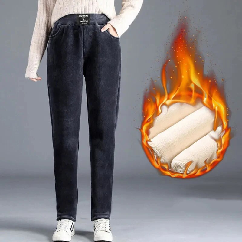 Jaunas ziemas, biezas, siltas, jēra vilnas harēma bikses sievietēm ar augstu vidukli ar flīsa oderi, ikdienas pantalones samta bikses līdz potītēm