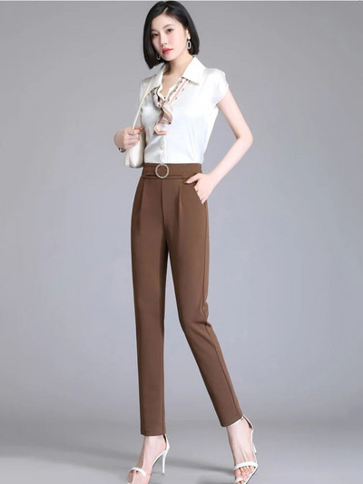 Biroja bikses ar augstu vidukli Baggy Bikses Sievietēm Ikdienišķs Formāls Taisns Zīmulis Pantalone Korejiešu Elegants Modes Lielizmēra 4xl Bikses