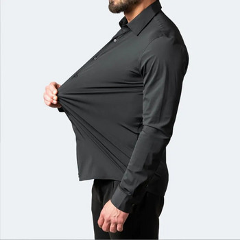 6xl Νέα φθινοπωρινή και χειμερινή ελαστική δύναμη μη σιδερένιο ανδρικό μακρυμάνικο επαγγελματικό casual πουκάμισο μονόχρωμο μερσεριζέ κάθετο πουκάμισο