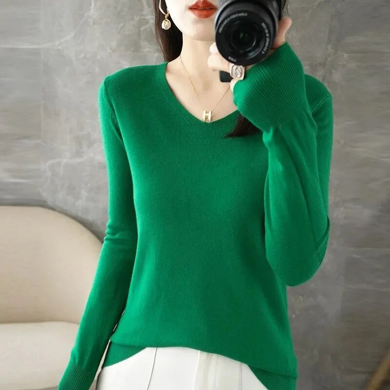 2023. aasta uued naiste kampsunid kevad-sügis V-kaelusega silmkoelised pulloverid, avara alaosaga särk Kašmiirmoodne kampsun, massiivne roosa kampsun