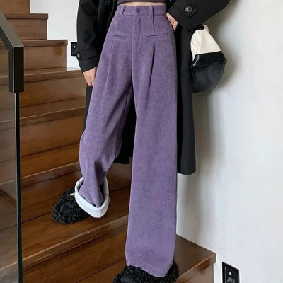 Augsts viduklis Samta platas kājas Bikses Sieviešu Causal brīvas sporta bikses Mamma Eleganta Taisnas Pantalones Baggy Bikses Vienkrāsains Streetwea