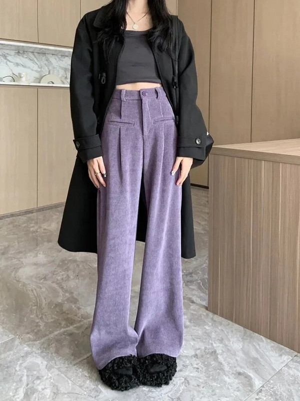 Augsts viduklis Samta platas kājas Bikses Sieviešu Causal brīvas sporta bikses Mamma Eleganta Taisnas Pantalones Baggy Bikses Vienkrāsains Streetwea