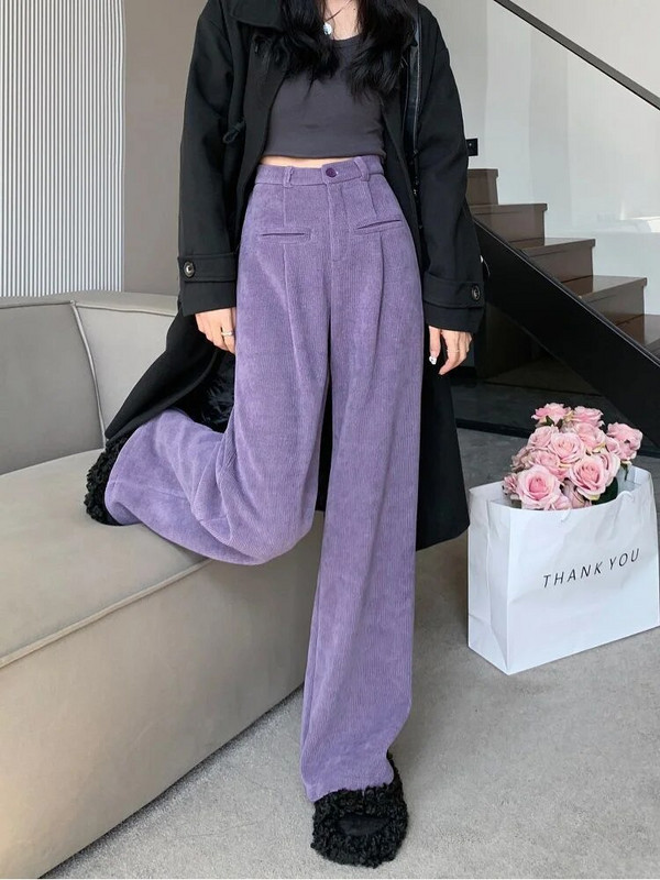 Augsts viduklis Samta platas kājas Bikses Sieviešu Causal brīvas sporta bikses Mamma Eleganta Taisnas Pantalones Baggy Bikses Vienkrāsains Streetwea