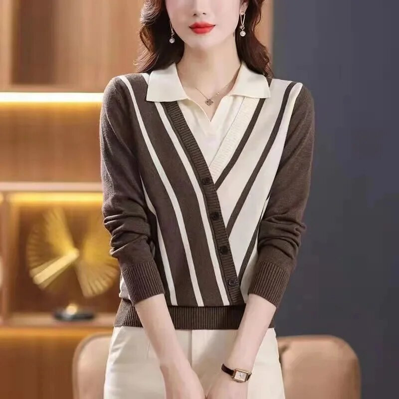 2023 Φθινόπωρο Χειμώνας Νέα Γυναικεία Πουλόβερ Πλεκτά Μπλούζες Πλεκτά Μακρυμάνικο Πουλόβερ Πλεκτό Πουλόβερ Πουκάμισο