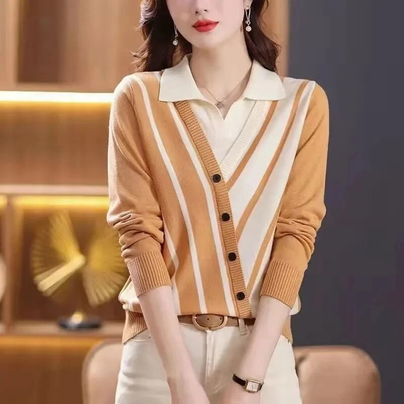 2023 Φθινόπωρο Χειμώνας Νέα Γυναικεία Πουλόβερ Πλεκτά Μπλούζες Πλεκτά Μακρυμάνικο Πουλόβερ Πλεκτό Πουλόβερ Πουκάμισο