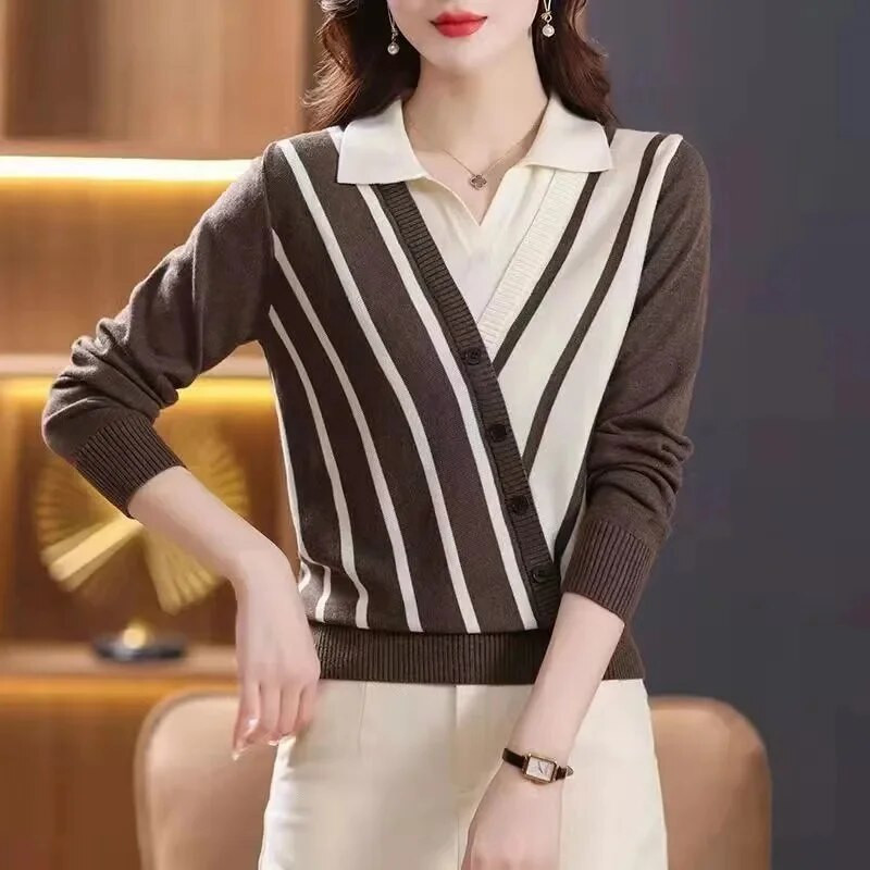 2023 Φθινόπωρο Χειμώνας Νέα Γυναικεία Πουλόβερ Πλεκτά Μπλούζες Πλεκτά Μακρυμάνικο Πουλόβερ Πλεκτό Πουλόβερ Πουκάμισο