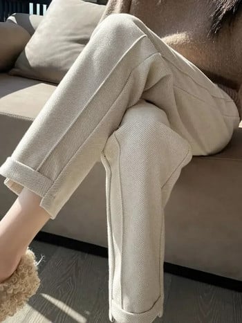 Ψηλόμεσο Tweed ίσιο παντελόνι Φθινόπωρο/Χειμώνας Νέο γυναικείο παντελόνι S Loose casual ψαροκόκκαλο ζεστό παχύ κομμένο παντελόνι E171
