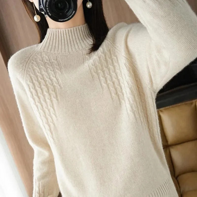 2024. gada rudens pamata apakšējais džemperis, sieviešu rievotas, mīksts, elastīgs kakla džemperis, silts vienkrāsains plāns džemperis