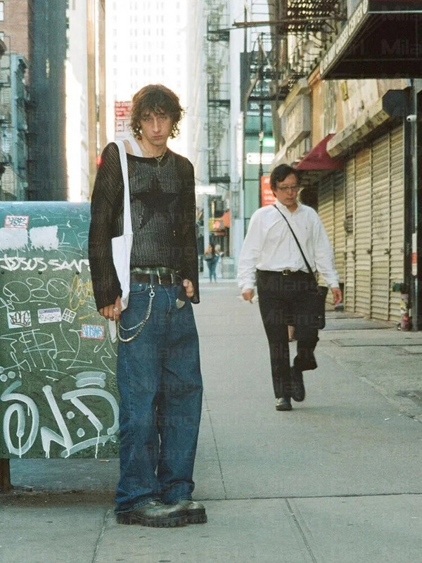 Vīriešu džemperis Harajuku Hollow Out Knit Pulovers Crewneck Rudens Vintage zvaigžņu grafika Grunge Top Fashion Kokvilnas džemperis sievietēm