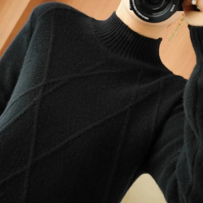 2024. gada elegants sieviešu džemperis ar apkakli, rudens ziemas džemperis ar slaidu apakšu, trikotāžas topi, ikdienas sieviešu džemperis ar garām piedurknēm