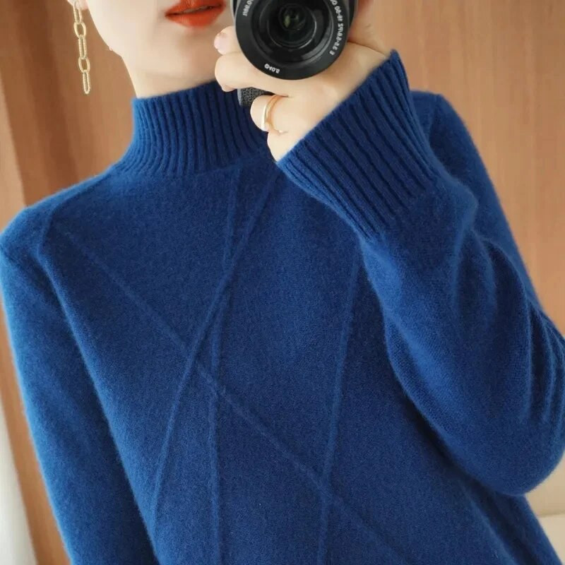 2024. gada elegants sieviešu džemperis ar apkakli, rudens ziemas džemperis ar slaidu apakšu, trikotāžas topi, ikdienas sieviešu džemperis ar garām piedurknēm