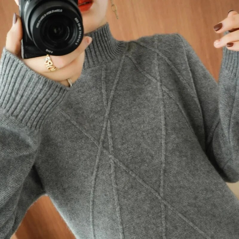 2024. gada elegants sieviešu džemperis ar apkakli, rudens ziemas džemperis ar slaidu apakšu, trikotāžas topi, ikdienas sieviešu džemperis ar garām piedurknēm