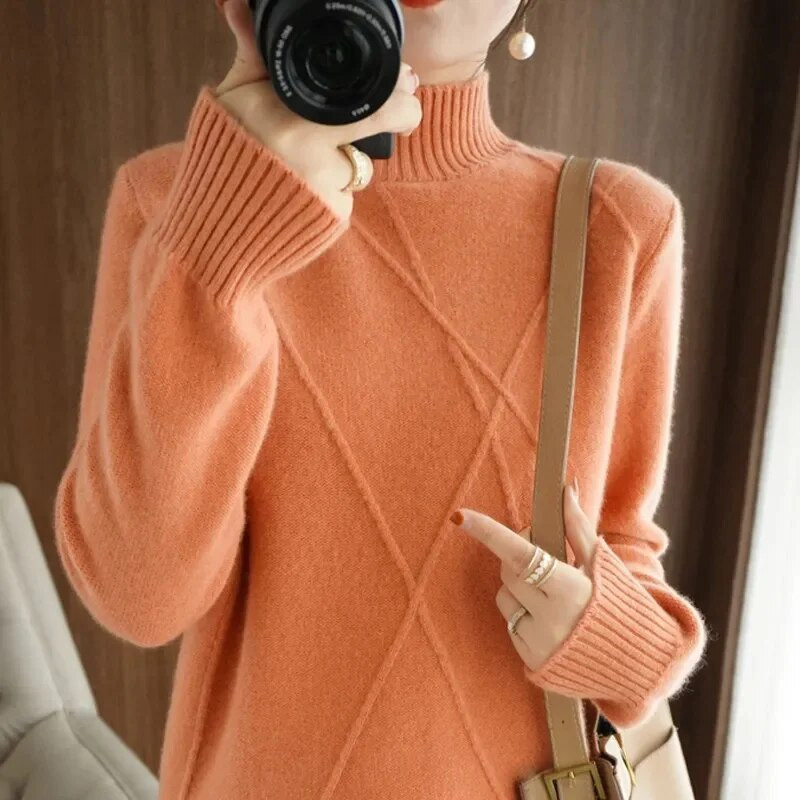 2024. gada elegants sieviešu džemperis ar apkakli, rudens ziemas džemperis ar slaidu apakšu, trikotāžas topi, ikdienas sieviešu džemperis ar garām piedurknēm