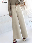 Siltas vilnas bikses, platas sieviešu bikses rudens ziema korejiešu modes taisnas bikses biroja dāma ar augstu vidukli, baggy Pantalones 2023