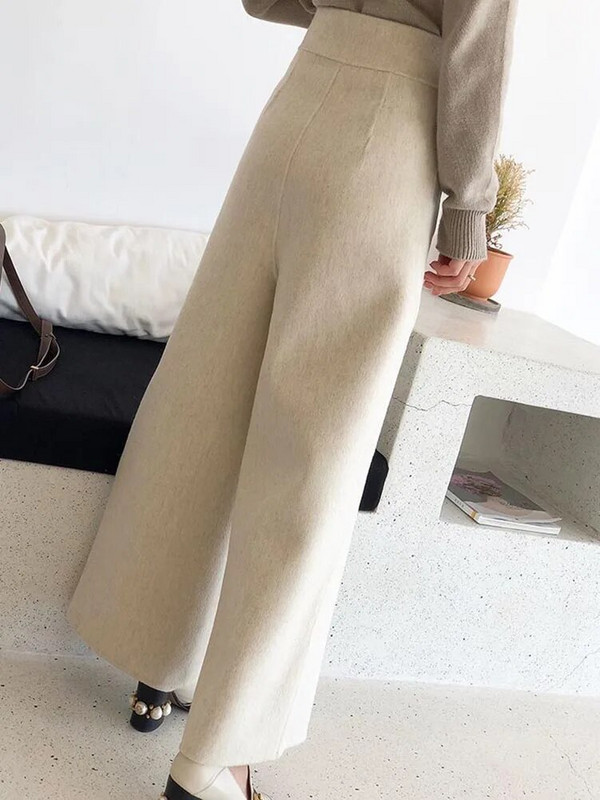 Siltas vilnas bikses, platas sieviešu bikses rudens ziema korejiešu modes taisnas bikses biroja dāma ar augstu vidukli, baggy Pantalones 2023