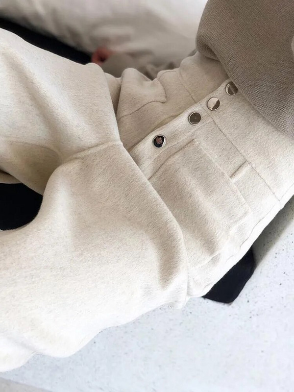 Siltas vilnas bikses, platas sieviešu bikses rudens ziema korejiešu modes taisnas bikses biroja dāma ar augstu vidukli, baggy Pantalones 2023