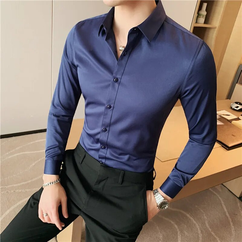 Camisas De Hombre krekli ar garām piedurknēm vīriešiem Apģērbs 2023 Biznesa formāls apģērbs Camisa Social Masculina Slim Fit Chemise Homme