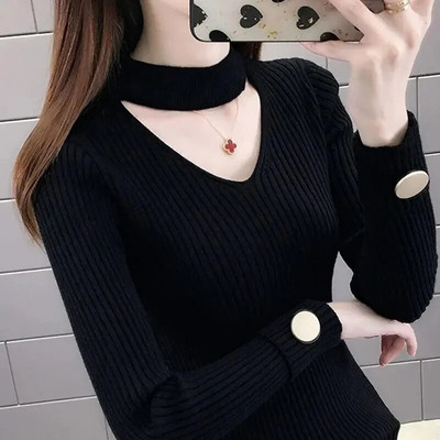 2023. gada jauns sieviešu džemperis ar garām piedurknēm, sieviešu kārtas džemperis, masīvs sieviešu trikotāžas apģērbs, ikdienas trikotāžas augšējais džemperis, ziemas apģērbs, sieviete