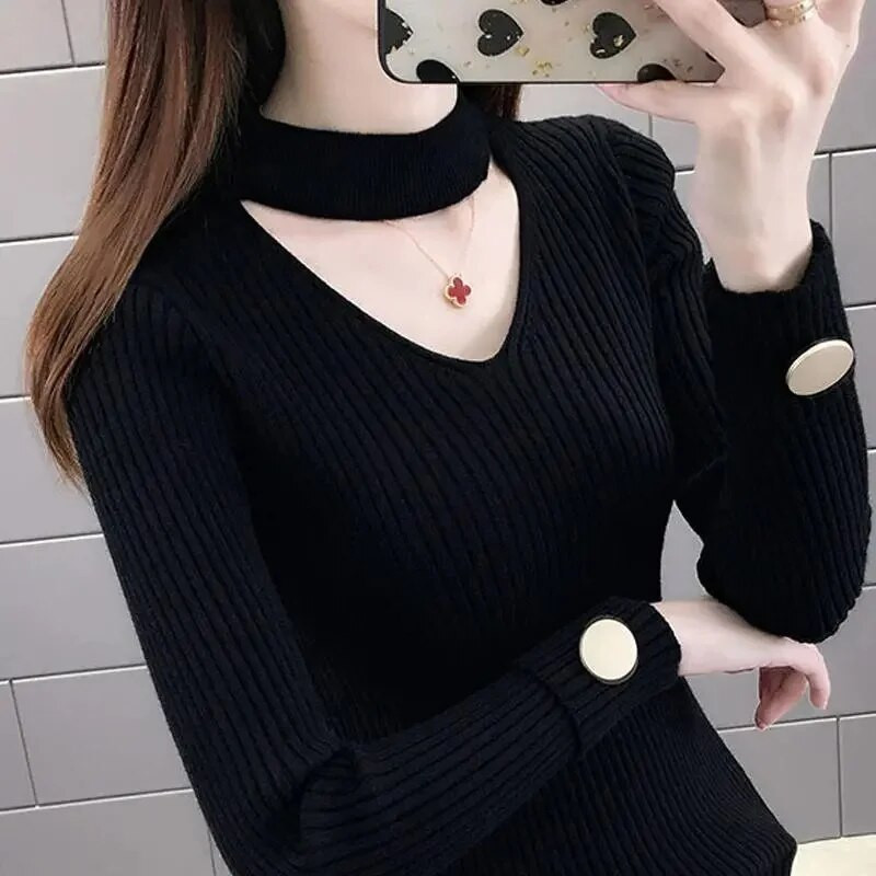 2023. gada jauns sieviešu džemperis ar garām piedurknēm, sieviešu kārtas džemperis, masīvs sieviešu trikotāžas apģērbs, ikdienas trikotāžas augšējais džemperis, ziemas apģērbs, sieviete