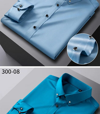 Ανδρικά μεταξωτά πουκάμισα με μακρυμάνικο τρυπάνι με κουμπί μονόχρωμο 3XL μεταξένιο επαγγελματικό επίσημο κοινωνικό χωρίς σίδηρο και ρυτίδες Απαλά ρούχα μόδας