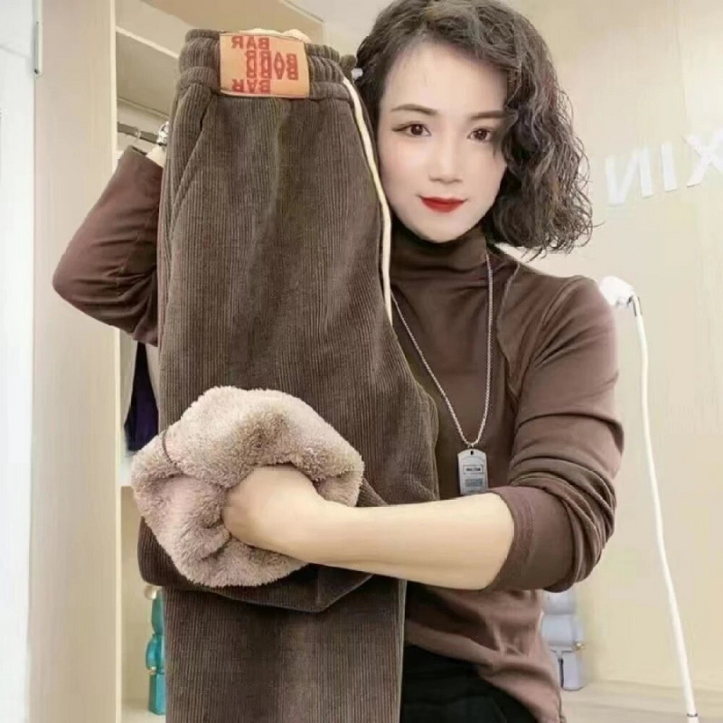 2023. gada ziemas biezas, siltas velveta harēma bikses korejiešu modernas, jaunas modes sieviešu bikses, ielu apģērbs, klasiskas bikses ar augstu vidukli