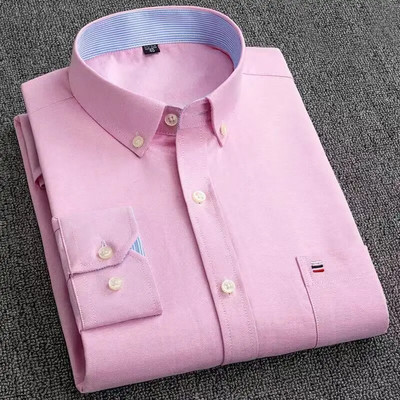 Vyriški languoti marškiniai iš 100 % grynos medvilnės Oksfordo ilgomis rankovėmis pavasario laisvalaikio dryžuoti vienspalviai kasdieniniai marškiniai su sagutėmis apykaklė, didelė 7XL