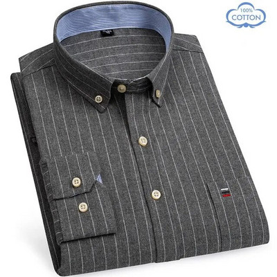 Vyriški languoti marškiniai iš 100 % grynos medvilnės Oksfordo ilgomis rankovėmis pavasario laisvalaikio dryžuoti vienspalviai kasdieniniai marškiniai su sagutėmis apykaklė, didelė 7XL