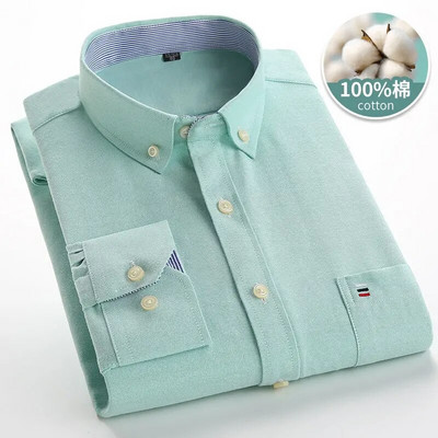 Vyriški languoti marškiniai iš 100 % grynos medvilnės Oksfordo ilgomis rankovėmis pavasario laisvalaikio dryžuoti vienspalviai kasdieniniai marškiniai su sagutėmis apykaklė, didelė 7XL