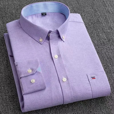 Vyriški languoti marškiniai iš 100 % grynos medvilnės Oksfordo ilgomis rankovėmis pavasario laisvalaikio dryžuoti vienspalviai kasdieniniai marškiniai su sagutėmis apykaklė, didelė 7XL