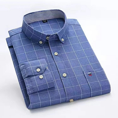 Vyriški languoti marškiniai iš 100 % grynos medvilnės Oksfordo ilgomis rankovėmis pavasario laisvalaikio dryžuoti vienspalviai kasdieniniai marškiniai su sagutėmis apykaklė, didelė 7XL