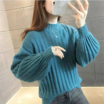 2022. gada jauni sieviešu džemperi, džemperi, rudens ziemas laternas piedurknes, sieviešu kārtas džemperis ar piedurknēm.