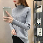 Γυναικείο φθινοπωρινό πουλόβερ με χειμωνιάτικο ζιβάγκο Vintage Harajuku πουλόβερ Κορεατικά συμπαγή βασικά πλεκτά μπλουζάκια Λεπτό ελαστικό κομψό, κομψό πουλόβερ