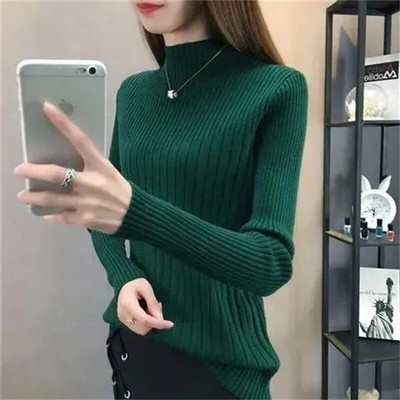 Γυναικείο φθινοπωρινό πουλόβερ με χειμωνιάτικο ζιβάγκο Vintage Harajuku πουλόβερ Κορεατικά συμπαγή βασικά πλεκτά μπλουζάκια Λεπτό ελαστικό κομψό, κομψό πουλόβερ