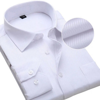 Големи размери Мъжки ризи с дълги ръкави Slim Fit Едноцветни райета Официална бяла мъжка риза Мъжки социални дрехи с големи размери