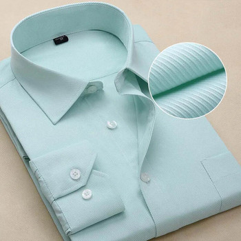 Големи размери Мъжки ризи с дълги ръкави Slim Fit Едноцветни райета Официална бяла мъжка риза Мъжки социални дрехи с големи размери
